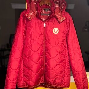 True Religion Quilted Puffer Jacket XL Red Hooded